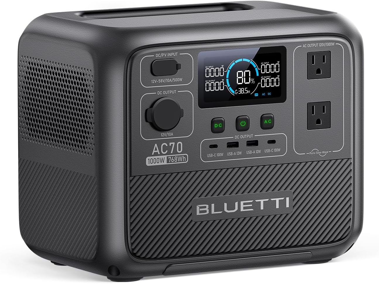 BLUETTI AC70 Portable Power Station 768Wh 1000W LFP Battery Solar Generator