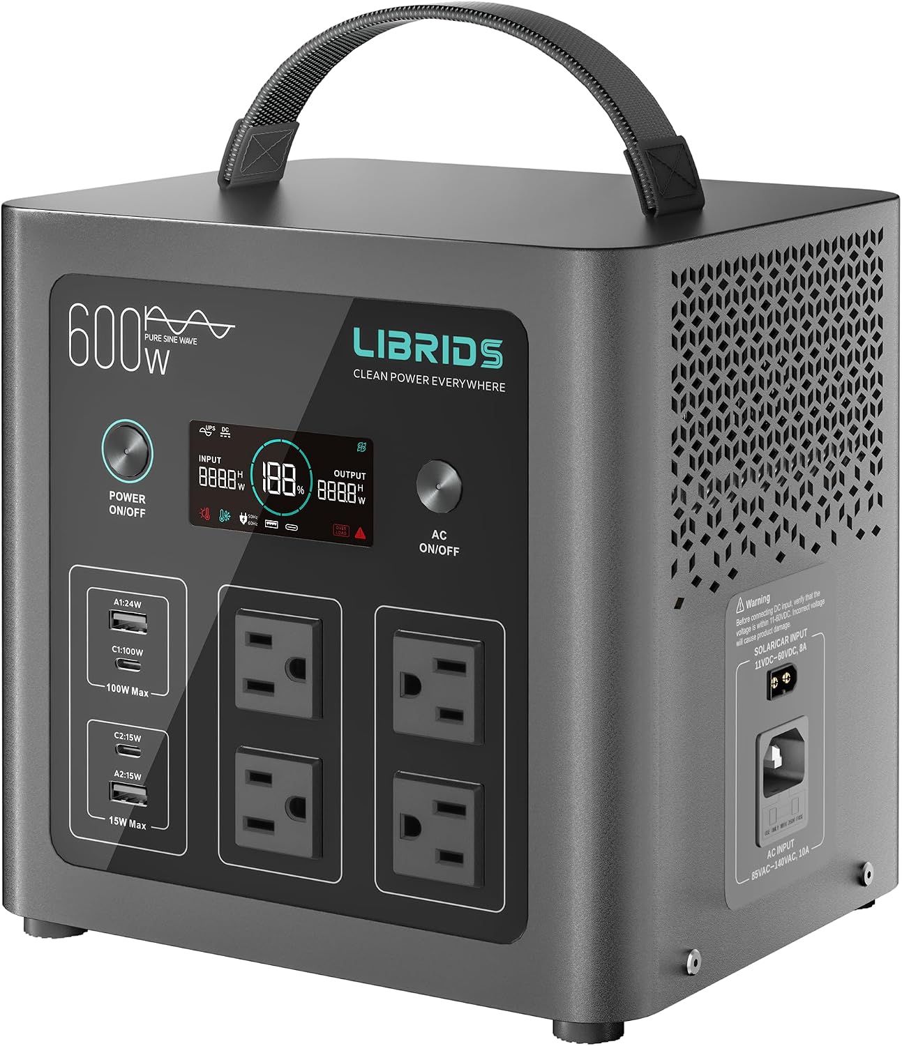 LIBRIDS Portable Power Station 640Wh, 1200W Surge, Solar Generator 4 AC