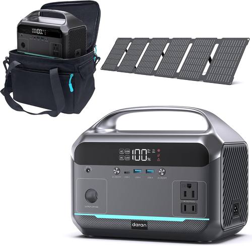 DARAN Portable Power Station, 288Wh LiFePO4 Battery, 350W (600W Peak) Power Bank with AC Outlet & 40W 12V DC5521 Foldable Solar Panel
